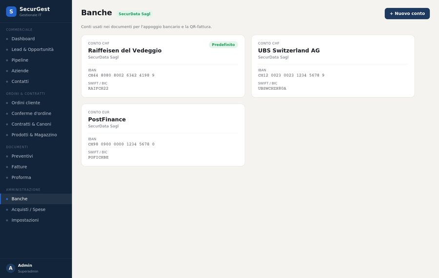 Conti bancari e incassi in SecurGest